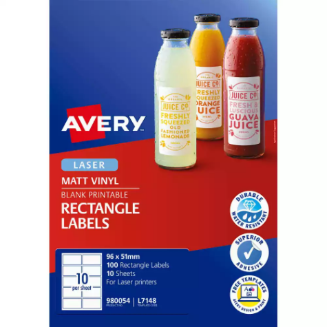 Picture of AVERY 980054 L7148 DURABLE RECTANGULAR LABELS LASER 10UP MATT VINYL PACK 100