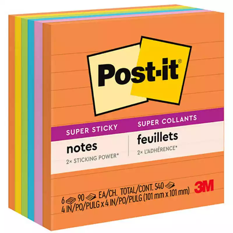 Picture of POST-IT 675-6SSUC SUPER STICKY LINED NOTES 98 X 98MM ENERGY BOOST PACK 6