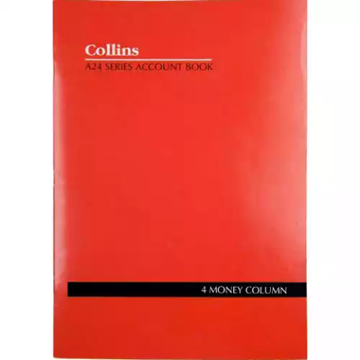 Picture of COLLINS A24 SERIES ACCOUNT BOOK 4 MONEY COLUMN FEINT RULED STAPLED 24 LEAF A4 RED