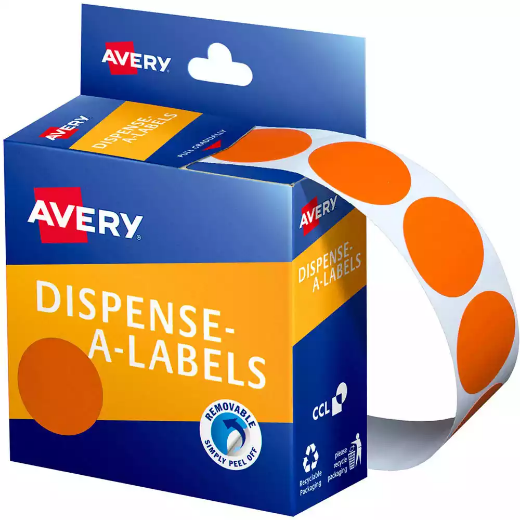 Picture of AVERY 937248 ROUND LABEL DISPENSER 24MM ORANGE BOX 500