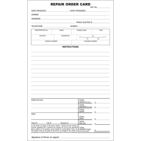 Picture of ZIONS ROC REPAIR ORDER CARDS PACK 250