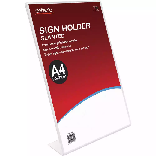 Picture of DEFLECTO SIGN HOLDER SLANTED PORTRAIT A4 CLEAR