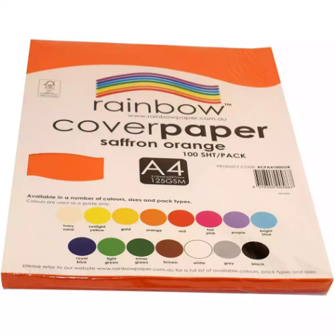 Picture of RAINBOW COVER PAPER 125GSM A4 SAFFRON ORANGE PACK 100