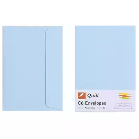 Picture of QUILL C6 COLOURED ENVELOPES PLAINFACE STRIP SEAL 80GSM 114 X 162MM POWDER BLUE PACK 25