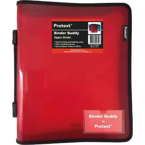 Picture of PROTEXT BINDER BUDDY WITH ZIPPER 3 RING WITH HANDLE 25MM RED