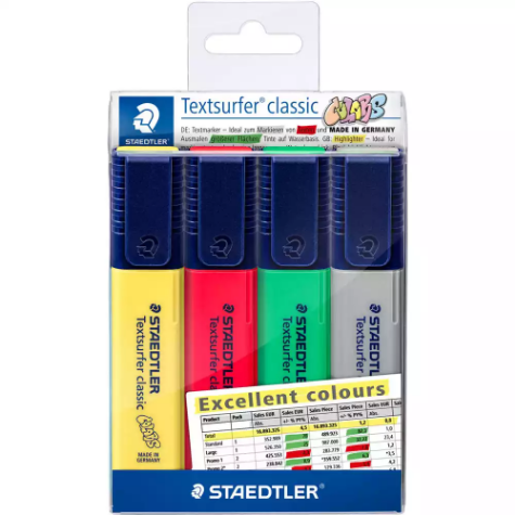 Picture of STAEDTLER 364 TEXTSURFER CLASSIC HIGHLIGHTER CHISEL EXCELLENT COLOURS ASSORTED PACK 4