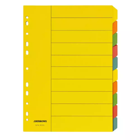 Picture of INITIATIVE DIVIDERS MANILLA 10 TAB A4 BRIGHT COLOURS