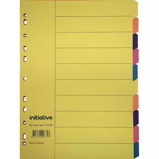 Picture of INITIATIVE DIVIDERS MANILLA 10 TAB A4 BRIGHT COLOURS