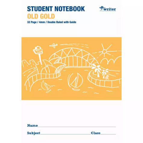 Picture of WRITER STUDENT NOTEBOOK 4MM DOUBLE RULED/GUIDE 32 PAGE 250 X 175MM OLD GOLD