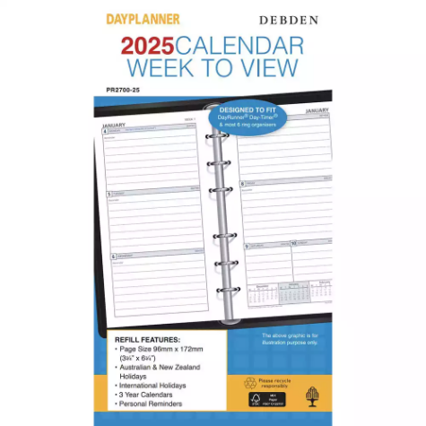 Picture of DEBDEN DAYPLANNER PR2700 PERSONAL EDITION REFILL WEEK TO VIEW 172 X 96MM