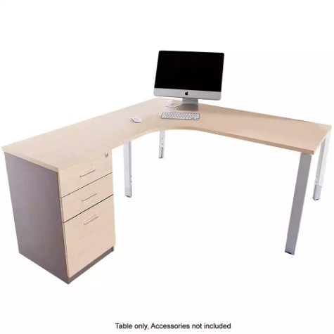 Picture of OBLIQUE HEIGHT ADJUSTABLE CORNER WORKSTATION LHS FIXED PEDESTAL 1500/1500 X 600/500 X 720MM SNOW MAPLE