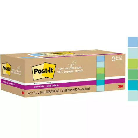 Picture of POST-IT 654R-12SST SUPER STICKY NOTES 76 X 76MM RECYCLED OASIS PACK 12