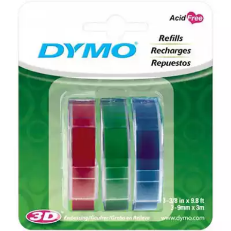 Picture of DYMO 1741671 EMBOSSING LABELLING TAPE 9MM X 3M GLOSSY ASSORTED PACK 3