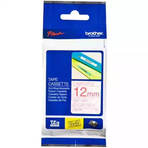 Picture of BROTHER TZE-132 LAMINATED LABELLING TAPE 12MM RED ON CLEAR