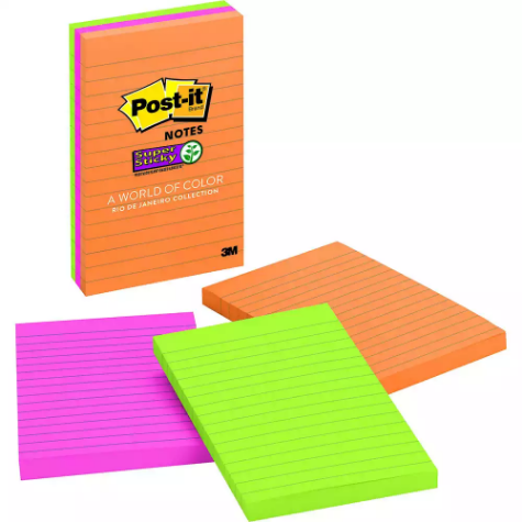 Picture of POST-IT 660-3SSUC SUPER STICKY LINED NOTES 101 X 152MM RIO DE JANEIRO PACK 3