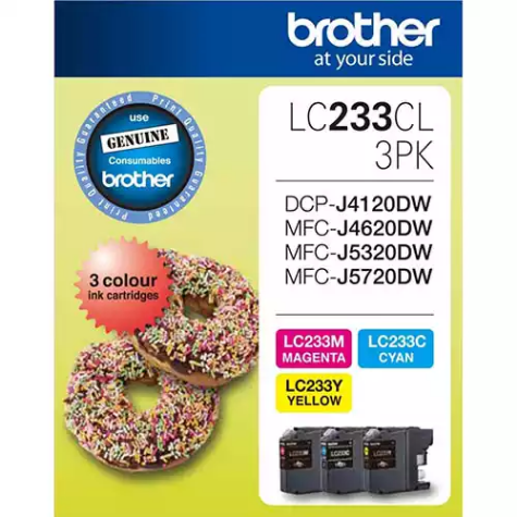 Picture of BROTHER LC233CL3PK INK CARTRIDGE VALUE PACK CYAN/MAGENTA/YELLOW