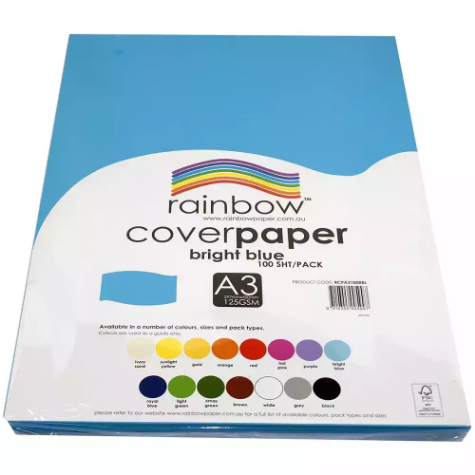 Picture of RAINBOW COVER PAPER 125GSM A3 BRIGHT BLUE PACK 100