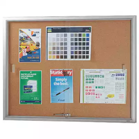 Picture of VISIONCHART BE NOTICED NOTICE CASE 2 SLIDING DOOR 1220 X 915MM SILVER FRAME CORK BACKING