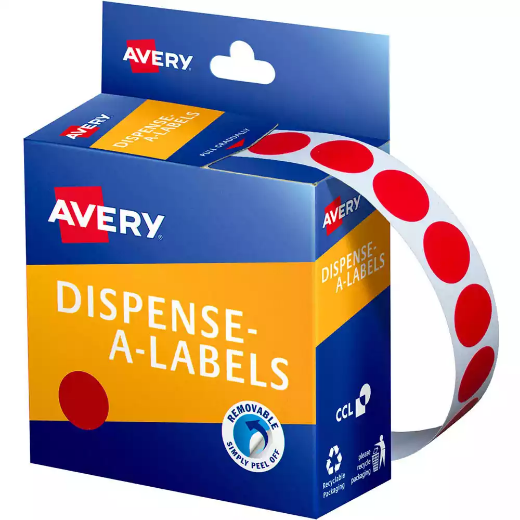 Picture of AVERY 937235 ROUND LABEL DISPENSER 14MM RED BOX 1050