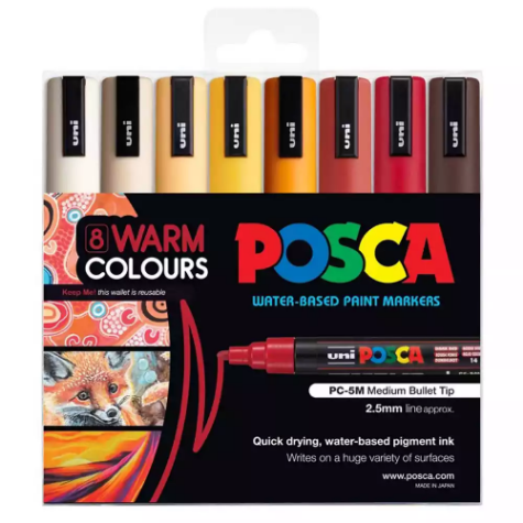 Picture of POSCA PC-5M PAINT MARKER BULLET MEDIUM 2.5MM ASSORTED WARM COLOURS PACK 8