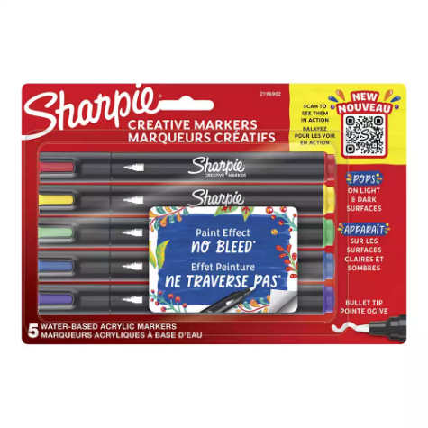 Picture of SHARPIE CREATIVE WATER-BASED ACRYLIC MARKERS BULLET TIP ASSORTED COLOURS PACK 5