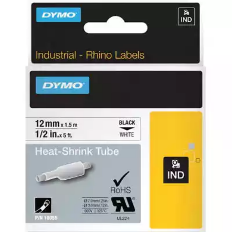 Picture of DYMO SD18055 RHINO INDUSTRIAL HEAT SHRINK TUBING 12MM BLACK ON WHITE