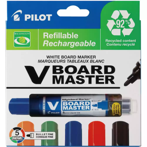 Picture of PILOT BEGREEN V BOARD MASTER WHITEBOARD MARKER BULLET 6.0MM ASSORTED WALLET 5