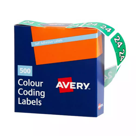 Picture of AVERY 43274 LATERAL FILE LABEL SIDE TAB YEAR CODE 24 25 X 38MM GREEN BOX 500