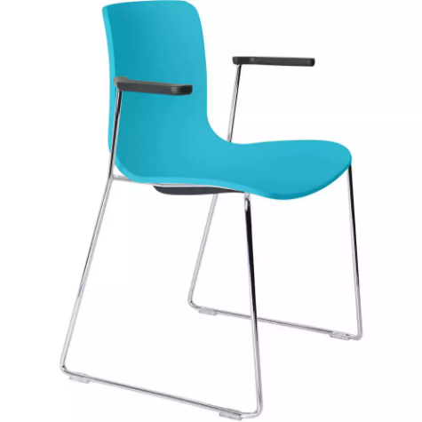 Picture of DAL ACTI CHAIR SLED BASE ARMS BLACK ARM-PADS AND CHROME FRAME TEAL POLYPROP SHELL