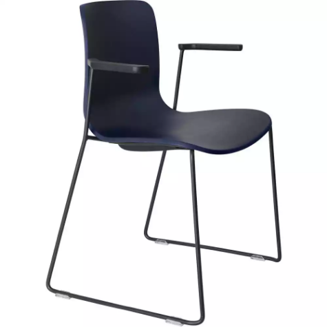 Picture of DAL ACTI CHAIR SLED BASE ARMS BLACK ARM-PADS AND BLACK POWDERCOAT FRAME NAVY BLUE POLYPROP SHELL