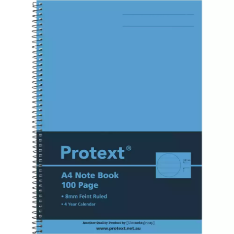 Picture of PROTEXT NOTE BOOK 8MM FEINT RULED 55GSM 100 PAGE A4 BLUE