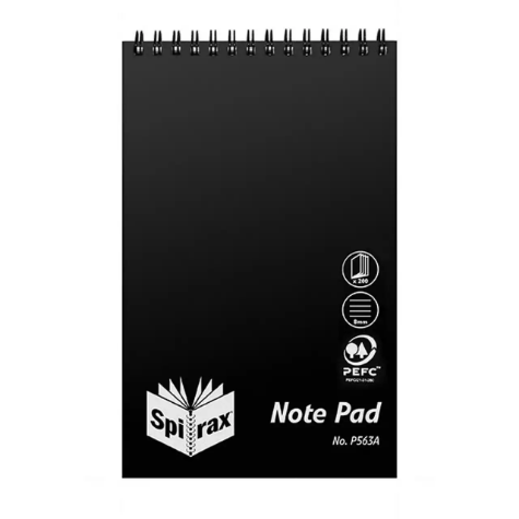 Picture of SPIRAX P563A REPORTERS NOTEBOOK 8MM RULED TOP OPEN 200 X 127MM 200 PAGE BLACK