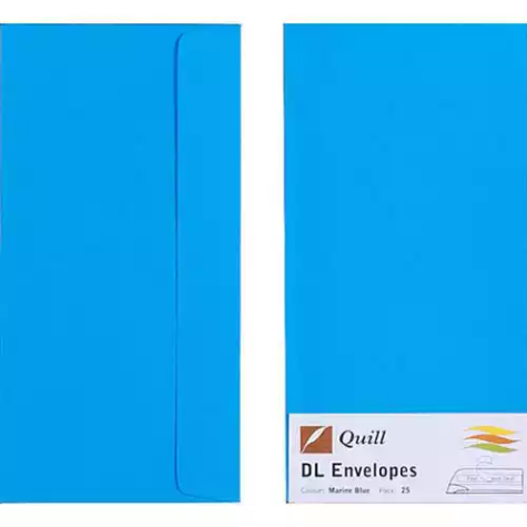 Picture of QUILL DL COLOURED ENVELOPES PLAINFACE STRIP SEAL 80GSM 110 X 220MM MARINE BLUE PACK 25