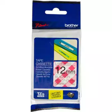 Picture of BROTHER TZE-MPRG31 LABELLING TAPE 12MM BLACK ON RED GINGHAM