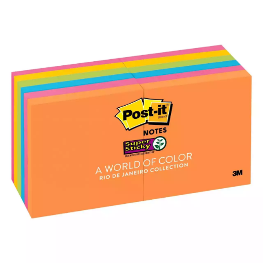 Picture of POST-IT 654-12SSAU SUPER STICKY NOTES 76 X 76MM ENERGY BOOST PACK 12