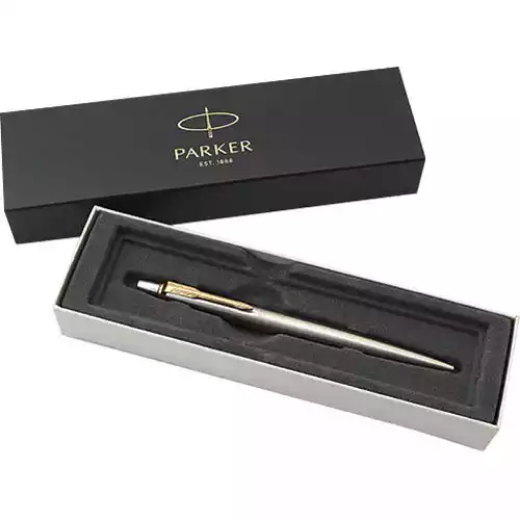 Picture of PARKER JOTTER BALLPOINT PEN MEDIUM BLUE INK STAINLESS STEEL GOLD TRIM GIFT BOX