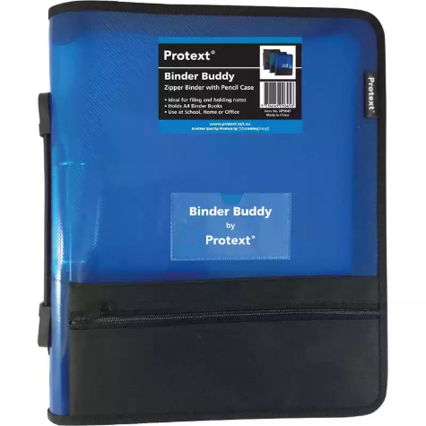 Picture of PROTEXT BINDER BUDDY WITH ZIPPER 2 RING WITH HANDLE PLUS PENCIL CASE PLUS POCKETS 25MM BLUE