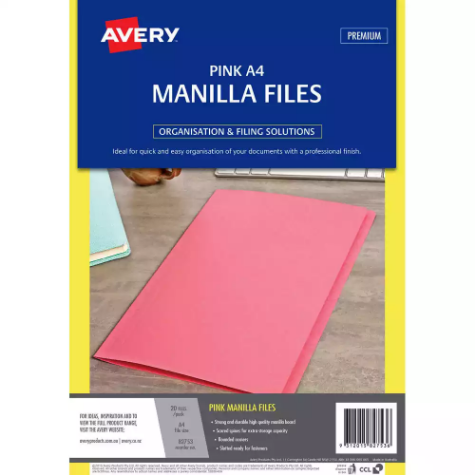 Picture of AVERY 82753 MANILLA FOLDER A4 PINK PACK 20