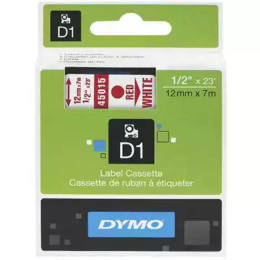 Picture of DYMO 45015 D1 LABELLING TAPE 12MM X 7M RED ON WHITE