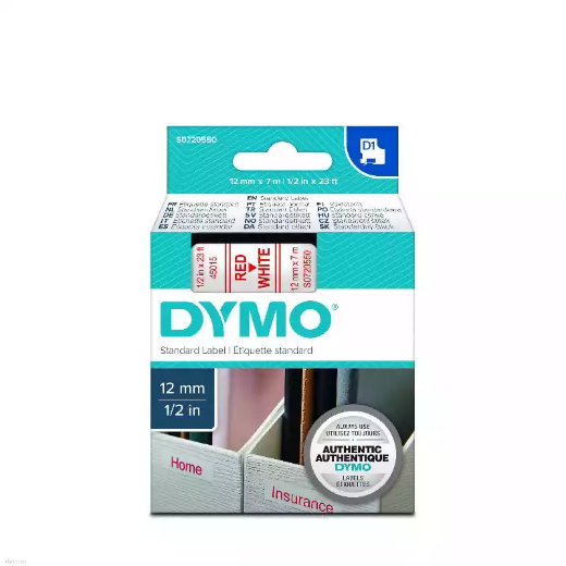 Picture of DYMO 45015 D1 LABELLING TAPE 12MM X 7M RED ON WHITE