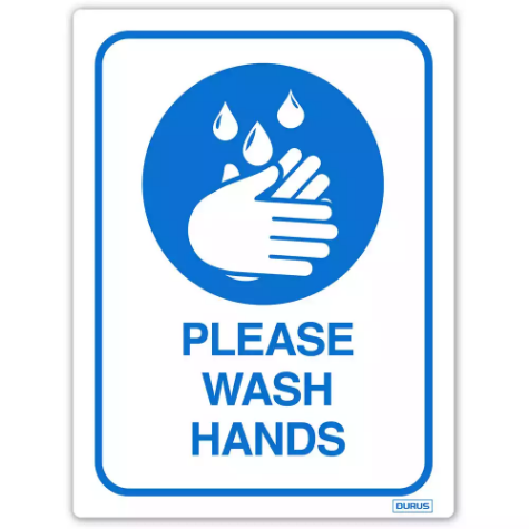 Picture of DURUS WALL SIGN WASH HANDS RECTANGLE 225 X 300MM BLUE/WHITE