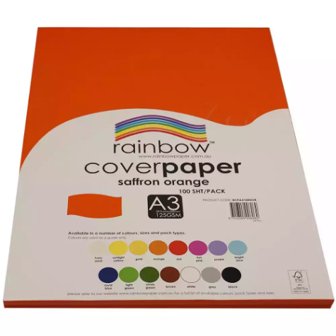 Picture of RAINBOW COVER PAPER 125GSM A3 SAFFRON ORANGE PACK 100