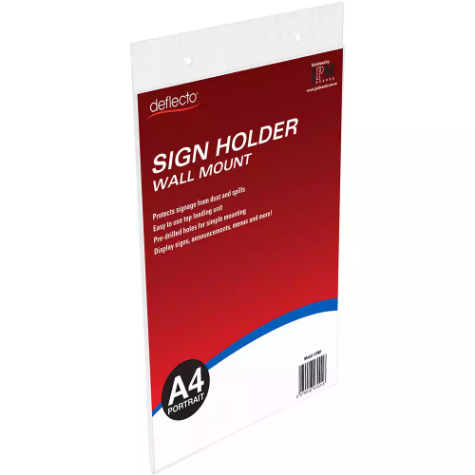 Picture of DEFLECTO SIGN HOLDER WALL MOUNT PORTRAIT A4 CLEAR