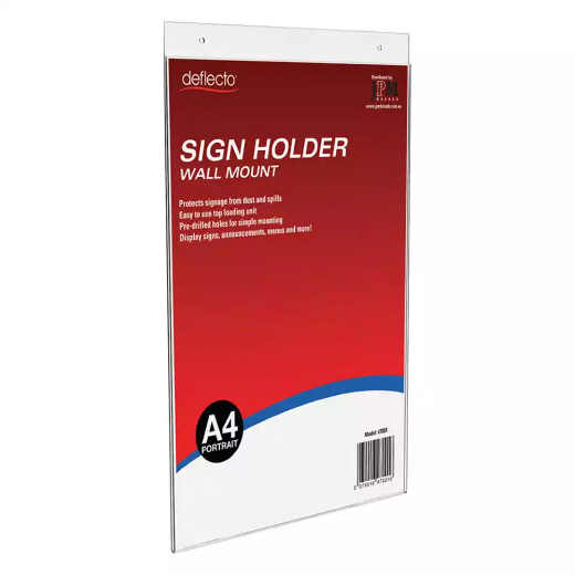 Picture of DEFLECTO SIGN HOLDER WALL MOUNT PORTRAIT A4 CLEAR