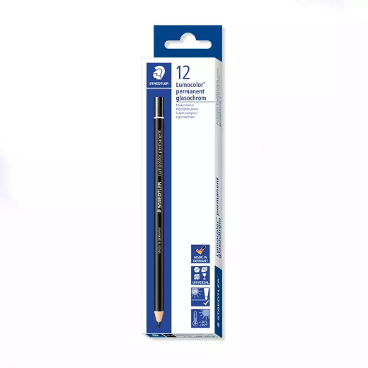 Picture of STAEDTLER 108 LUMOCOLOR PERMANENT GLASOCHROM PENCILS BLACK BOX 12