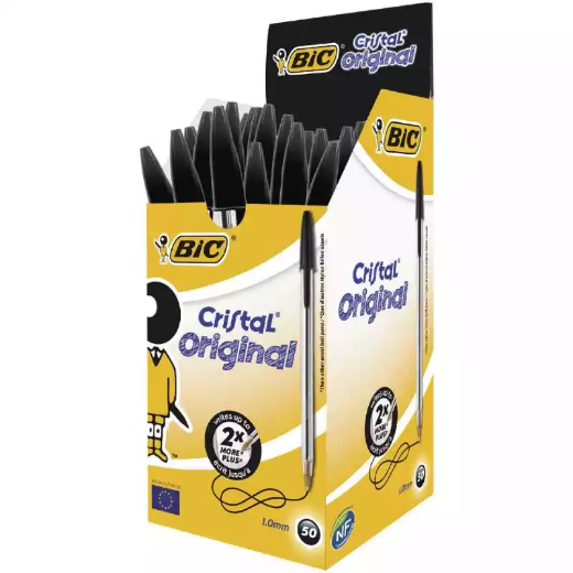 Picture of BIC CRISTAL BALLPOINT PENS MEDIUM BLACK BOX 50