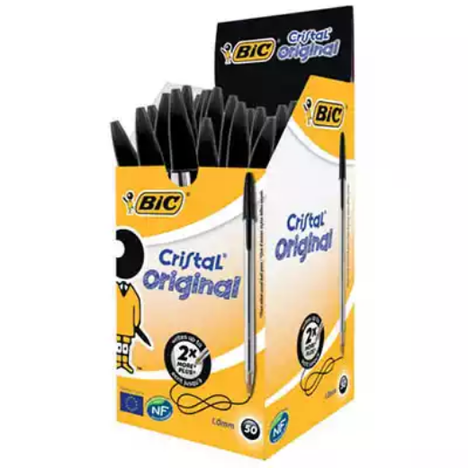 Picture of BIC CRISTAL BALLPOINT PENS MEDIUM BLACK BOX 50