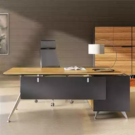 Picture of NOVARA EXECUTIVE DESK LEFT HAND RETURN 2150 X 1850 X 750MM ZEBRANO TIMBER VENEER