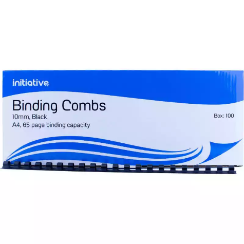 Picture of INITIATIVE PLASTIC BINDING COMB ROUND 21 LOOP 10MM A4 BLACK BOX 100