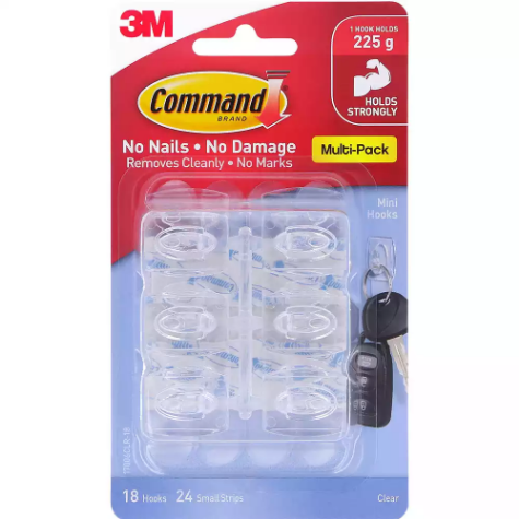 Picture of COMMAND ADHESIVE MINI HOOKS PACK 18 HOOKS AND 24 STRIPS